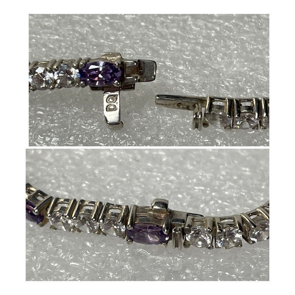 925 Sterling Silver Amethyst Tennis Bracelet 7.5” Long - Picture 6 of 8